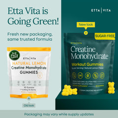 Etta Vita creatine gummies lemon close-up shows tasty flavor with low sugar.