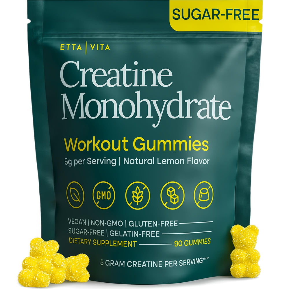 Etta Vita sugar-free creatine gummies front bottle for convenient daily use.