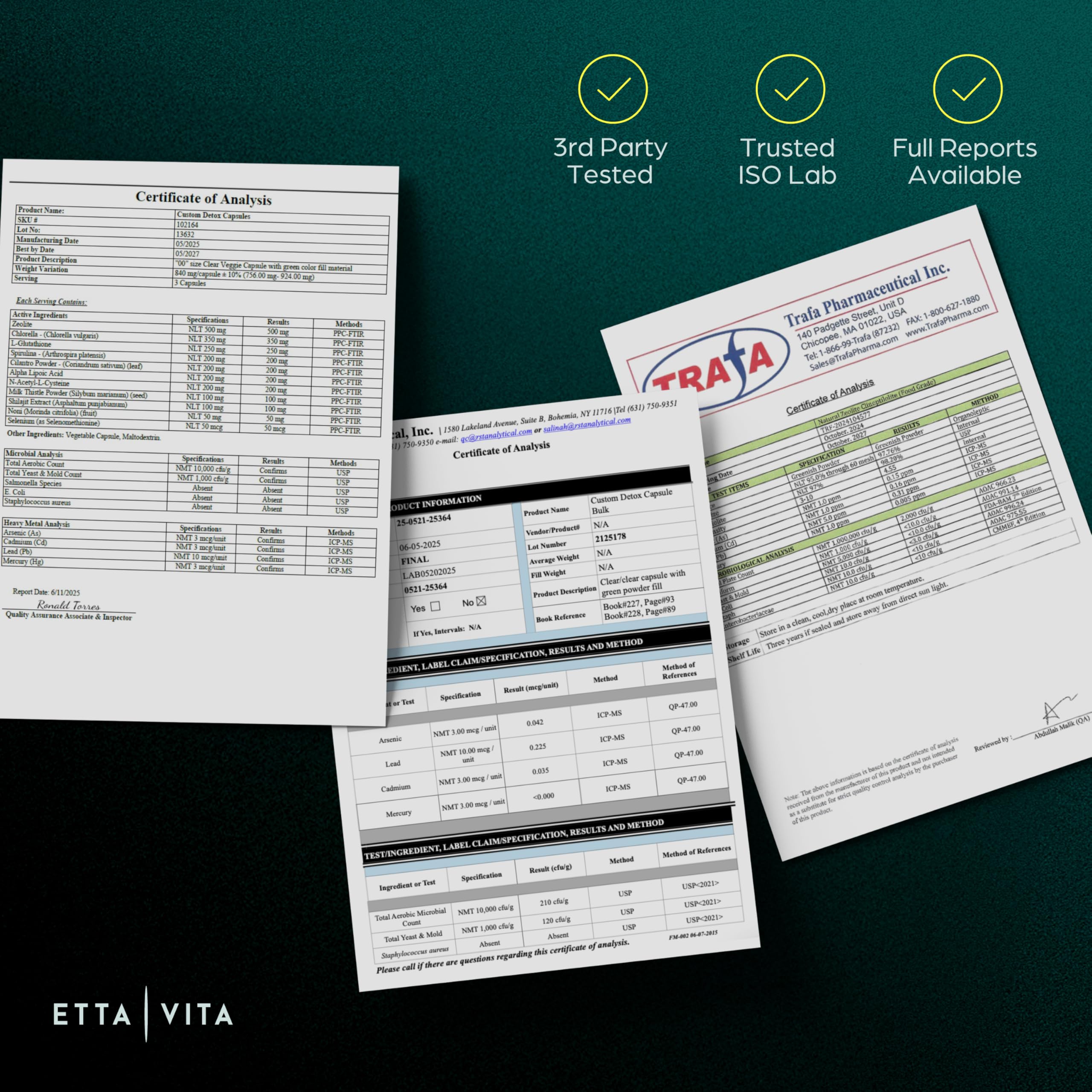 Etta Vita Zeolite Detox capsules close-up highlighting easy capsule format for cleansing support.