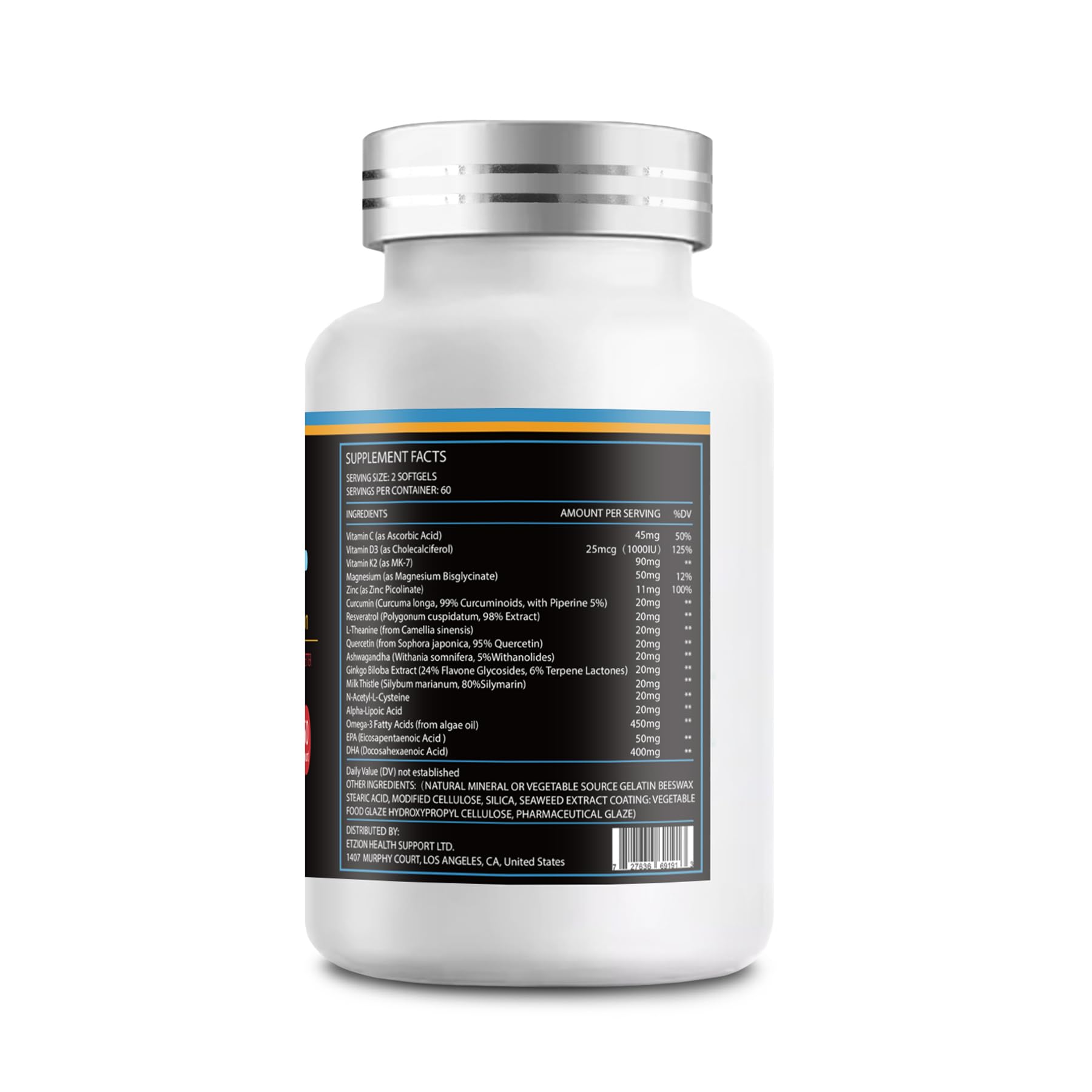 Etzion Klotho Mega Support capsules with berries to suggest antioxidants.