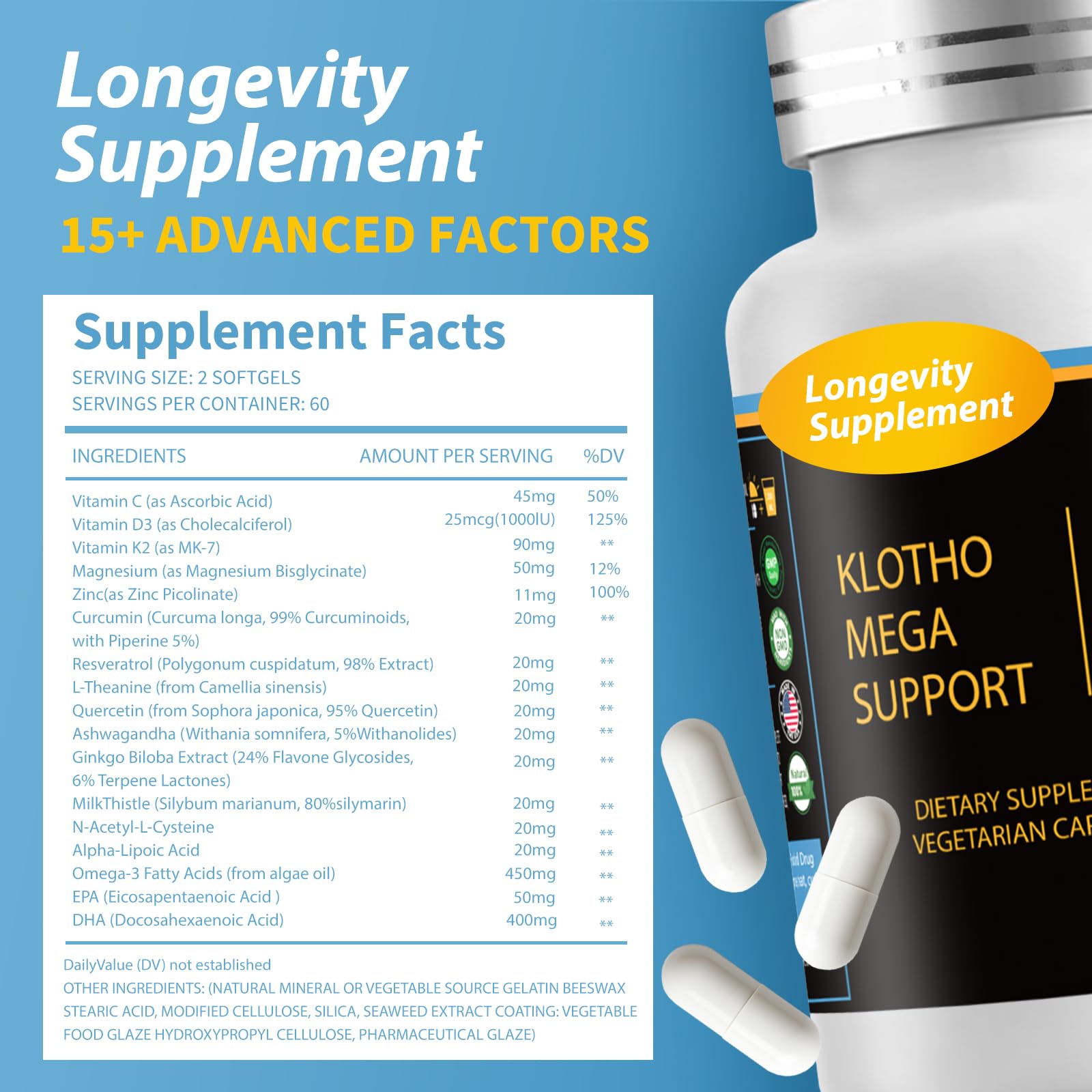 Etzion Klotho Mega Support packaging highlighting clean-label formula.