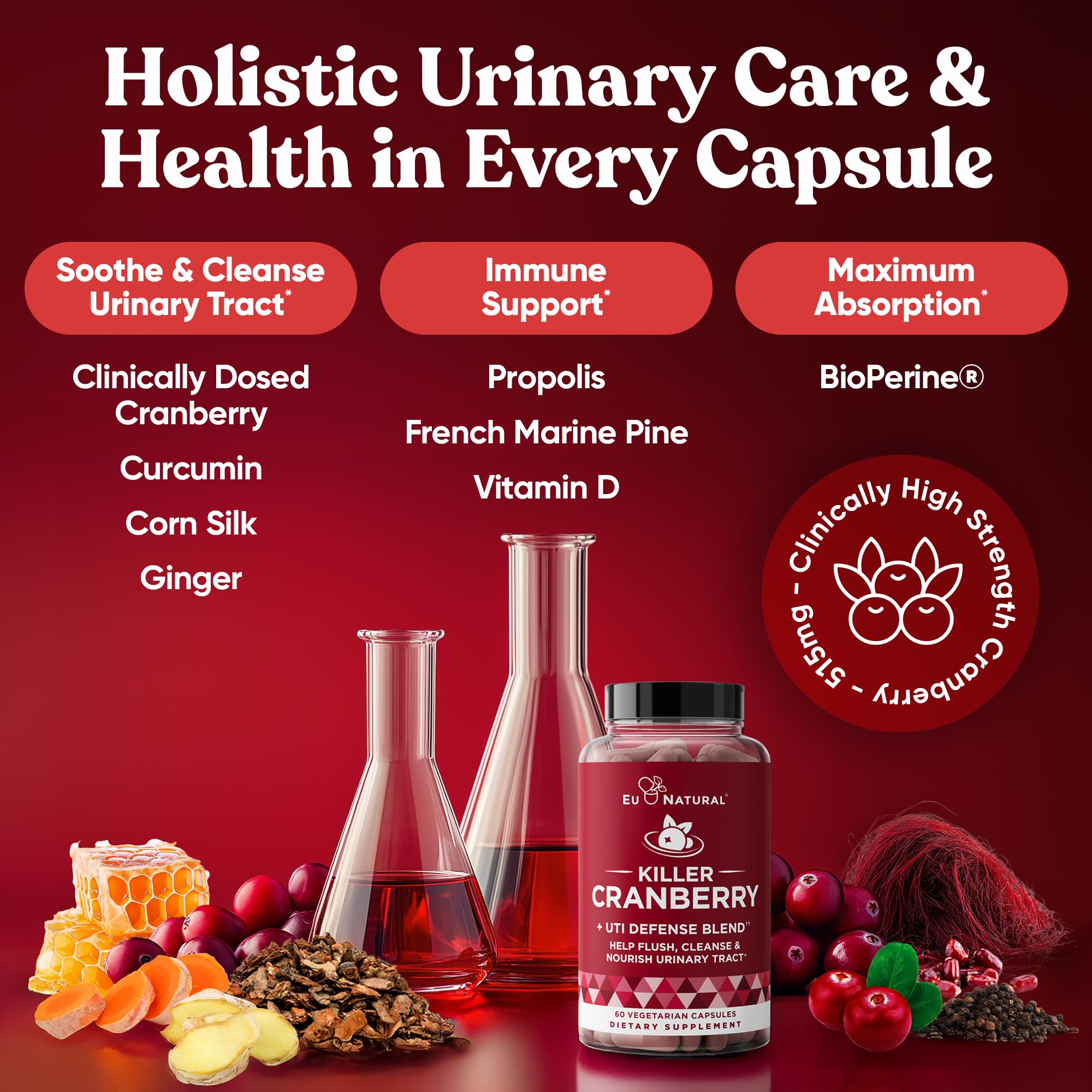 Eu Natural 9-In-1 Cranberry Pills bottle label demonstrates vegetarian formula