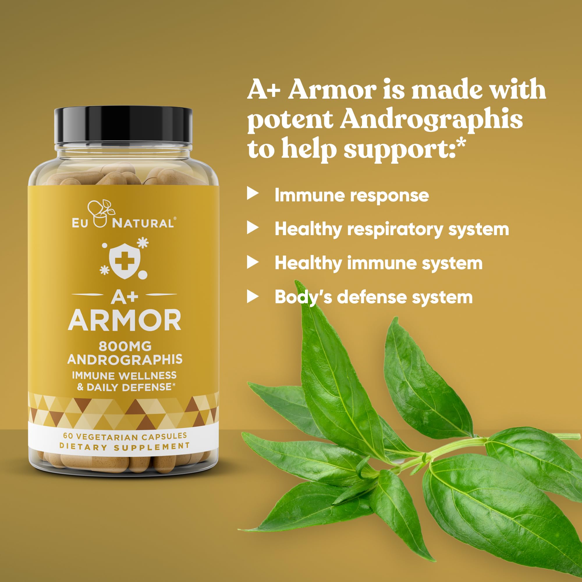 Eu Natural A+ Armor Andrographis ingredients diagram highlights purity and potency