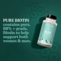 Eu Natural Biotin 5000 mcg bottle pour shows easy daily use.