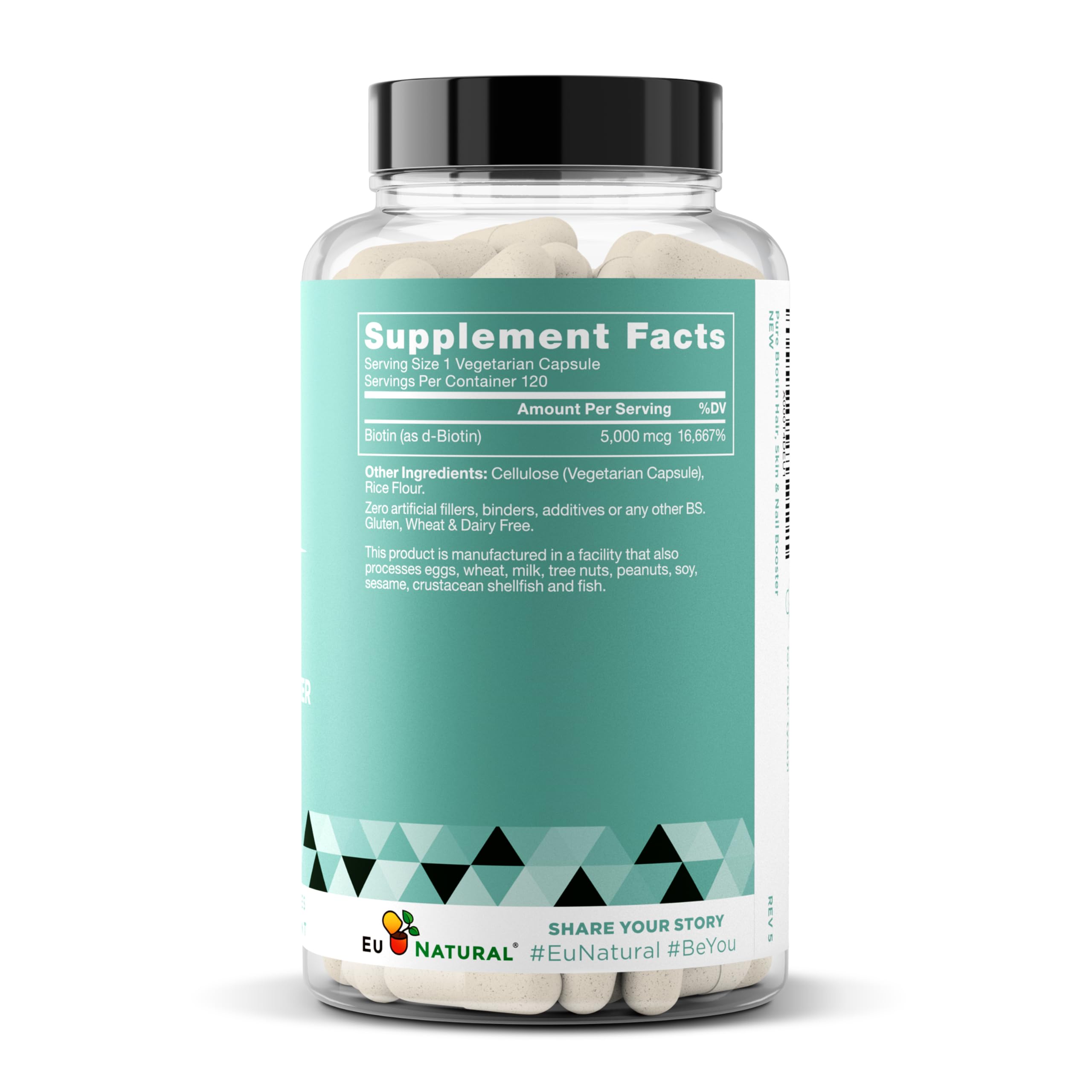 Hair, skin, nails benefits with Biotin 5000 mcg.
