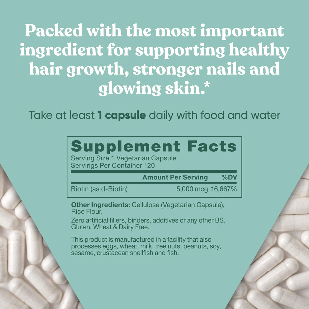 Packaging details for Eu Natural Biotin 5000 mcg.