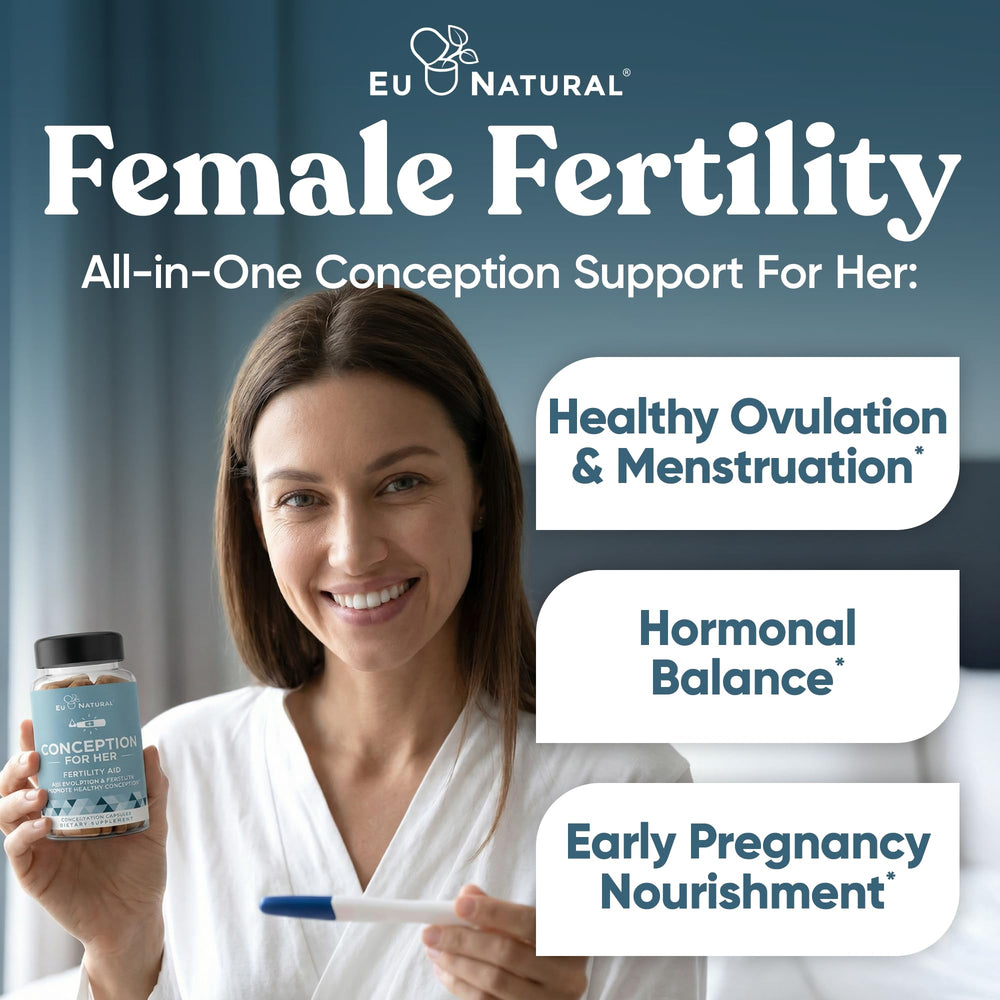 Eu Natural Conception for Her capsules offer a convenient daily dose for hormonal balance