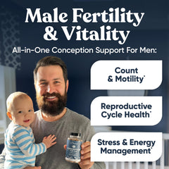 Eu Natural Conception for Him capsules poured into hand, simple daily intake.