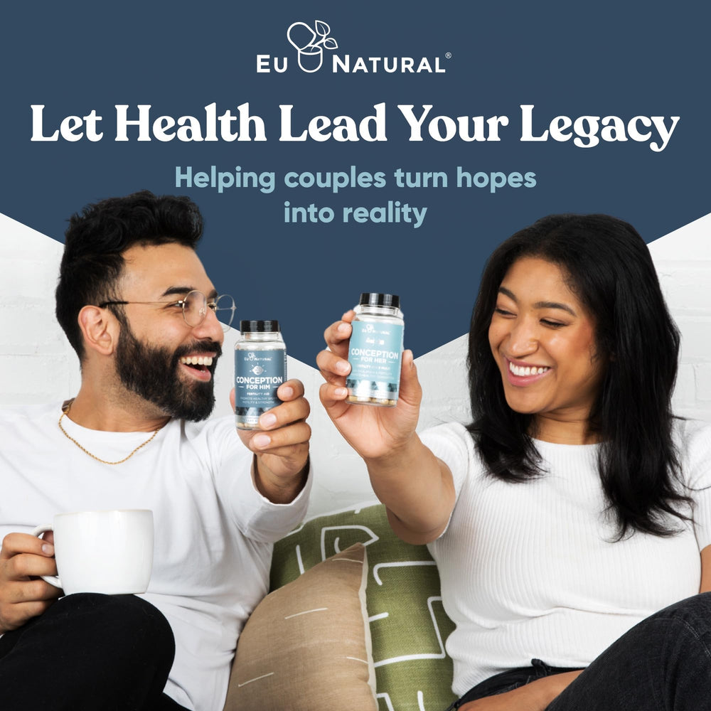 Eu Natural Conception for Him lifestyle desk setup with Eu Natural bottle.