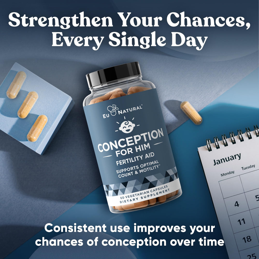 Eu Natural Conception for Him third-party tested seal and USA-made label.