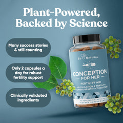 Eu Natural Conception label close-up highlighting vegan, gluten-free formulation.