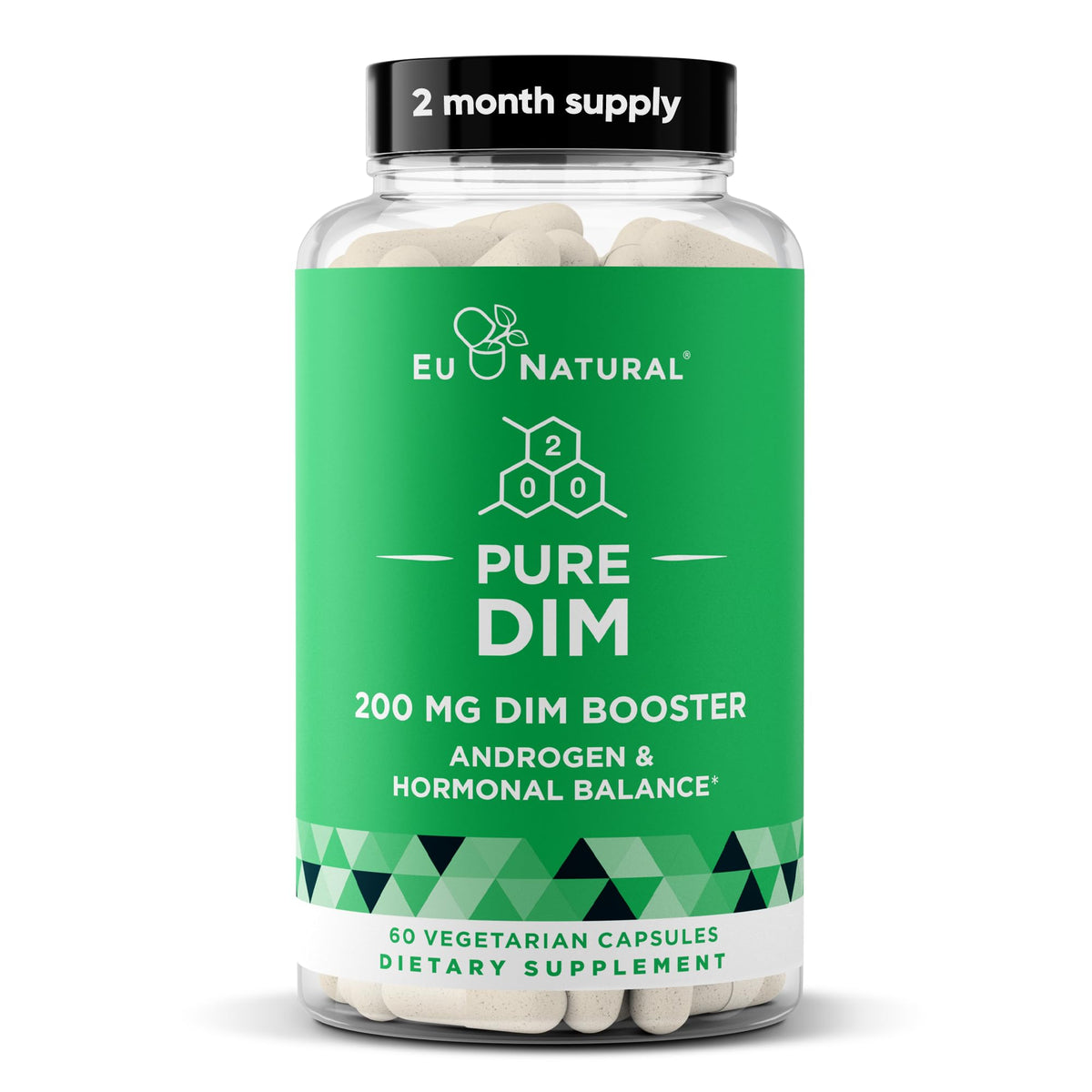 Eu Natural DIM Pure 200 mg bottle with capsules for balanced energy and mood support.