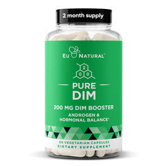 Eu Natural DIM Pure 200 mg bottle with capsules for balanced energy and mood support.