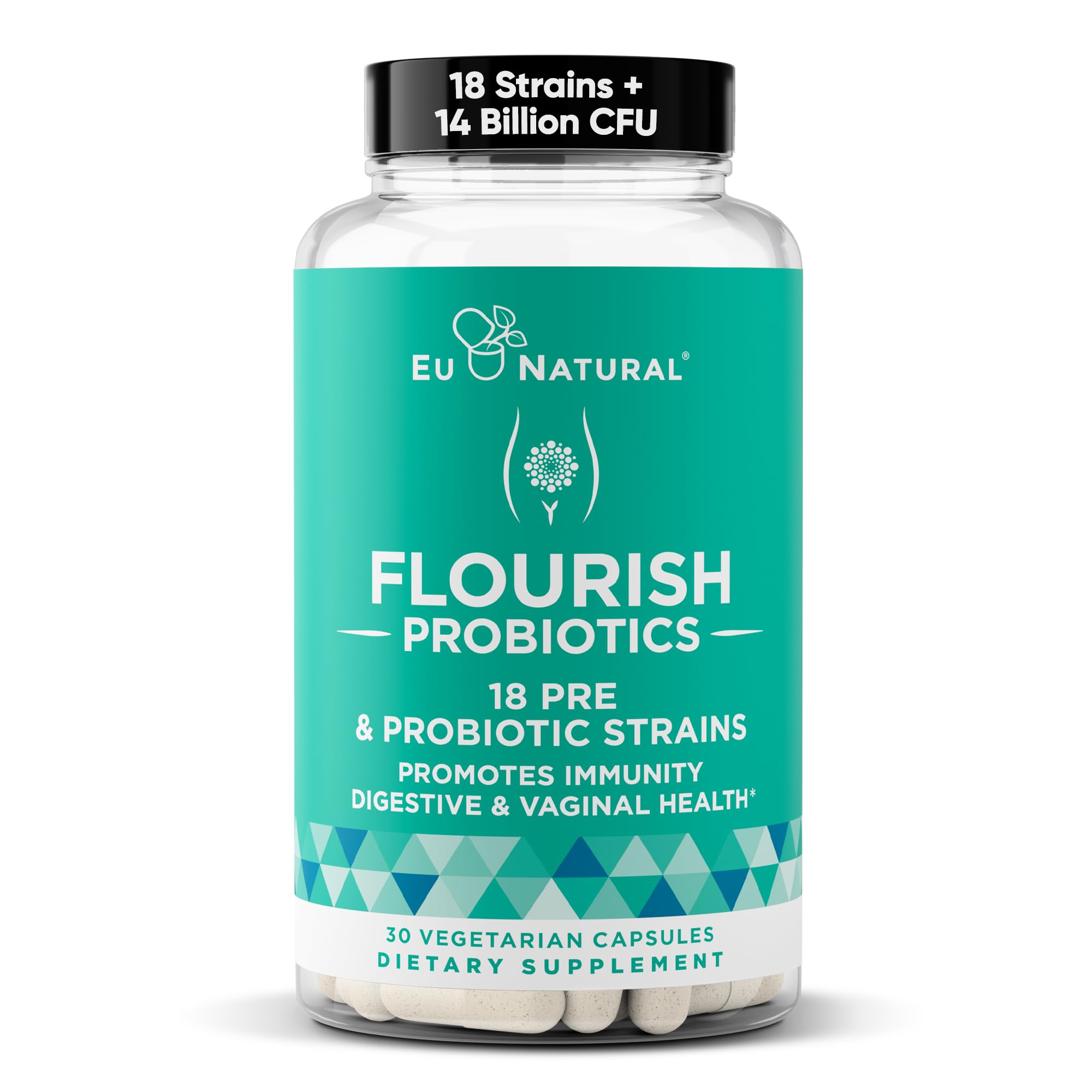 Eu Natural Flourish bottle with capsules supports daily gut balance.