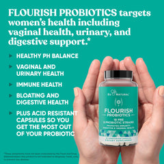 Eu Natural Flourish label close-up highlighting 18 strains and 14B CFU.