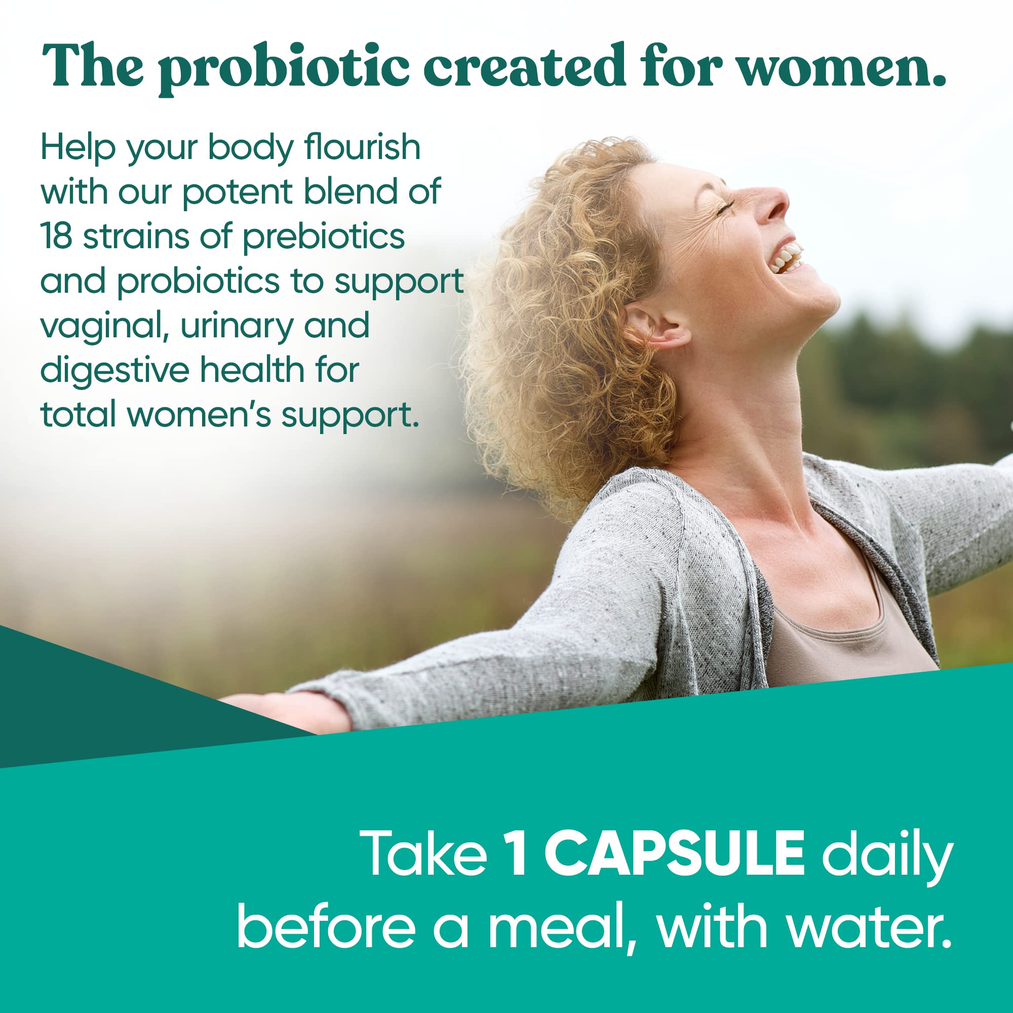 Eu Natural Flourish packaging front emphasizes shelf-stable, vegan capsules.