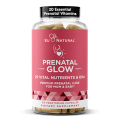 Eu Natural Glow Prenatal bottle front view for daily prenatal nourishment.
