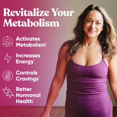 Eu Natural Metabolism for Her capsules closeup highlighting vegetarian formula