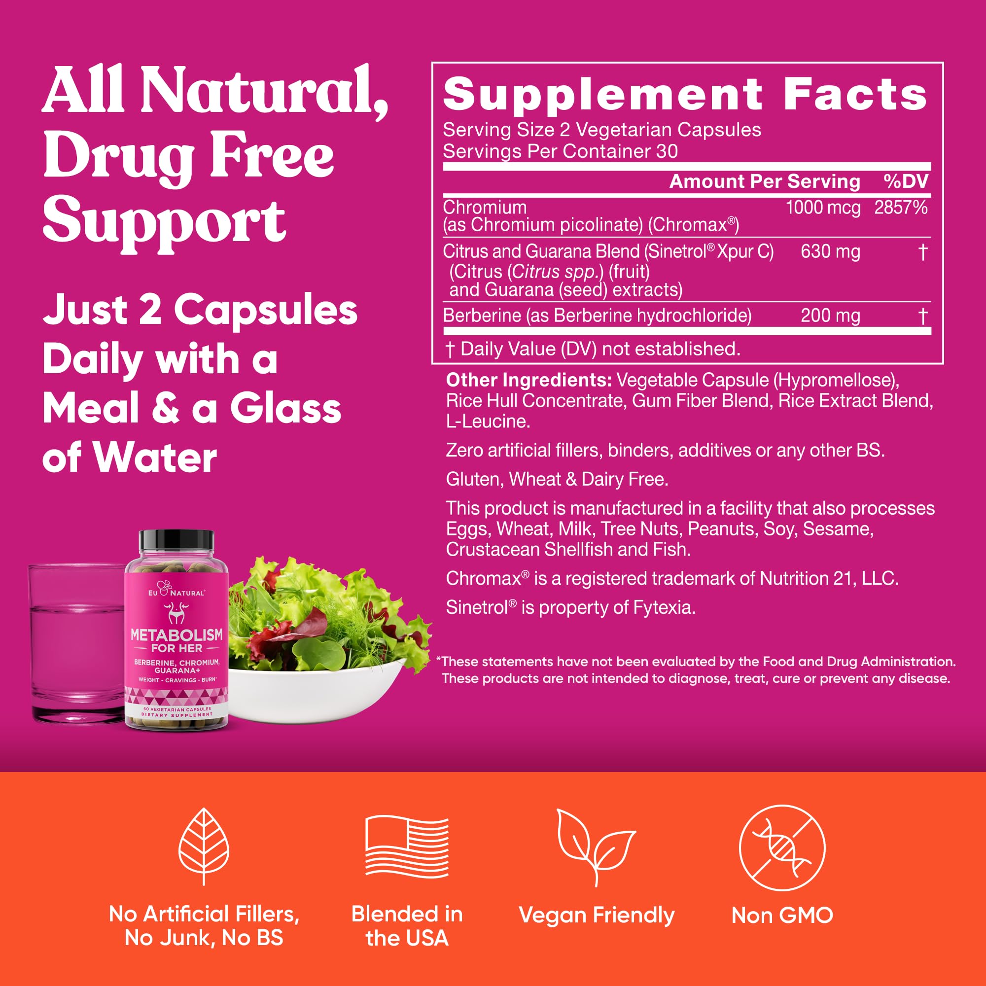 Eu Natural Metabolism for Her gluten-free and dairy-free formulation highlighted.