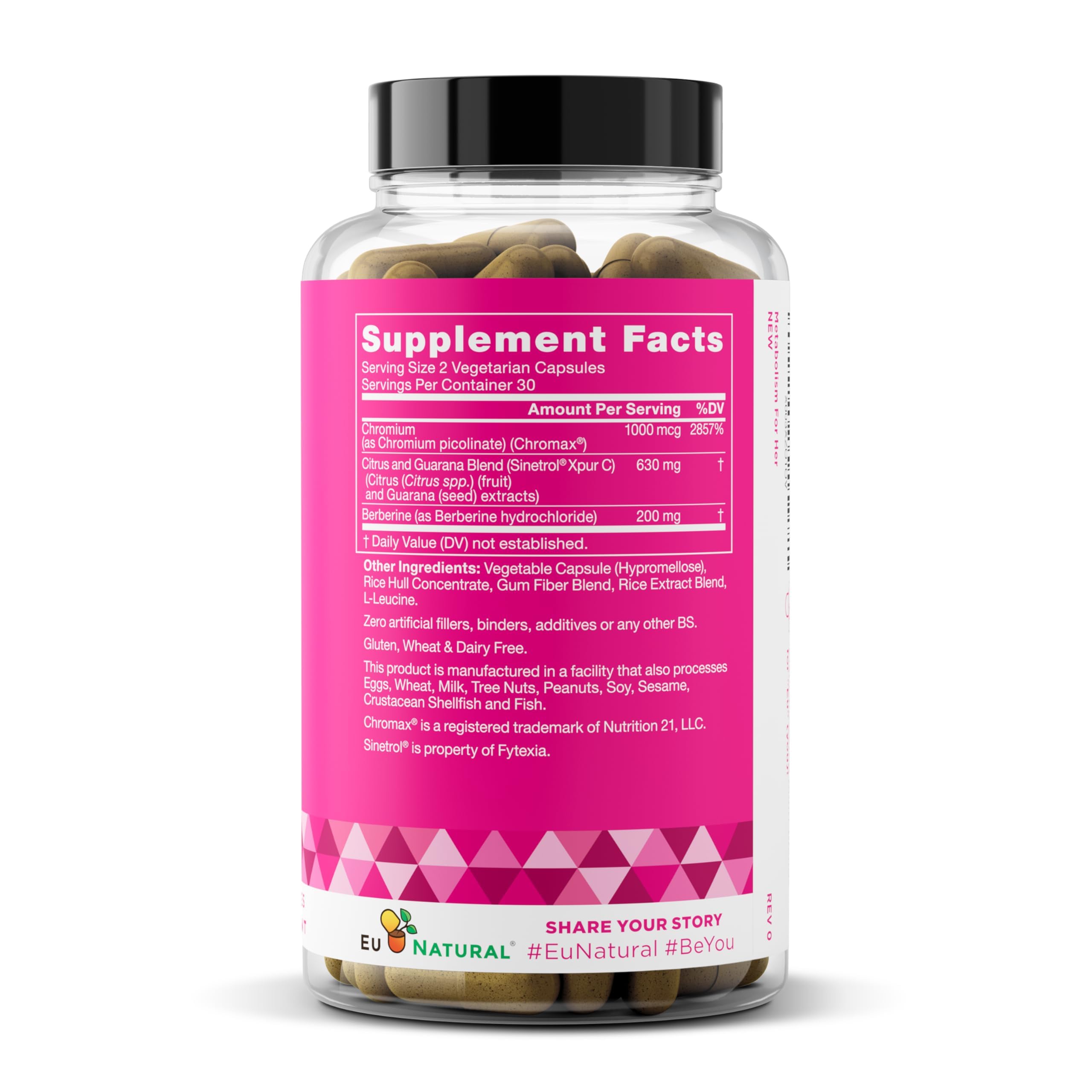 Eu Natural Metabolism for Her vegan capsules on white background