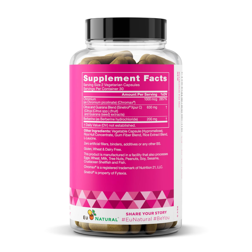 Eu Natural Metabolism for Her vegan capsules on white background