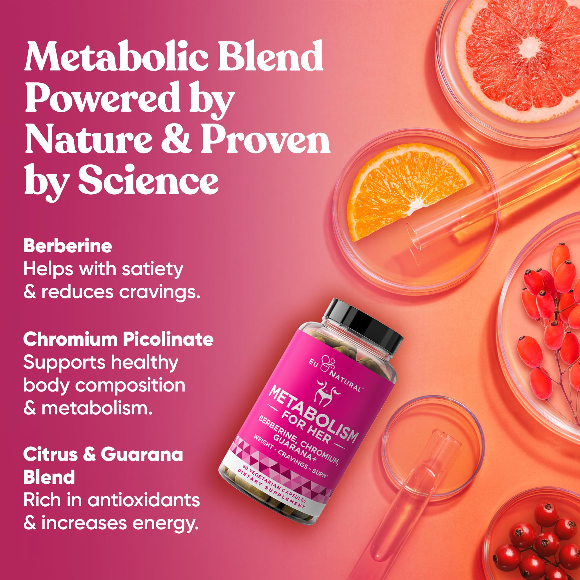 Eu Natural Metabolism for Her vegetarian capsules with clean-label attributes.