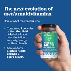 Eu Natural Next Gen Multi for Him capsules closeup, signaling daily energy and nutritional support.