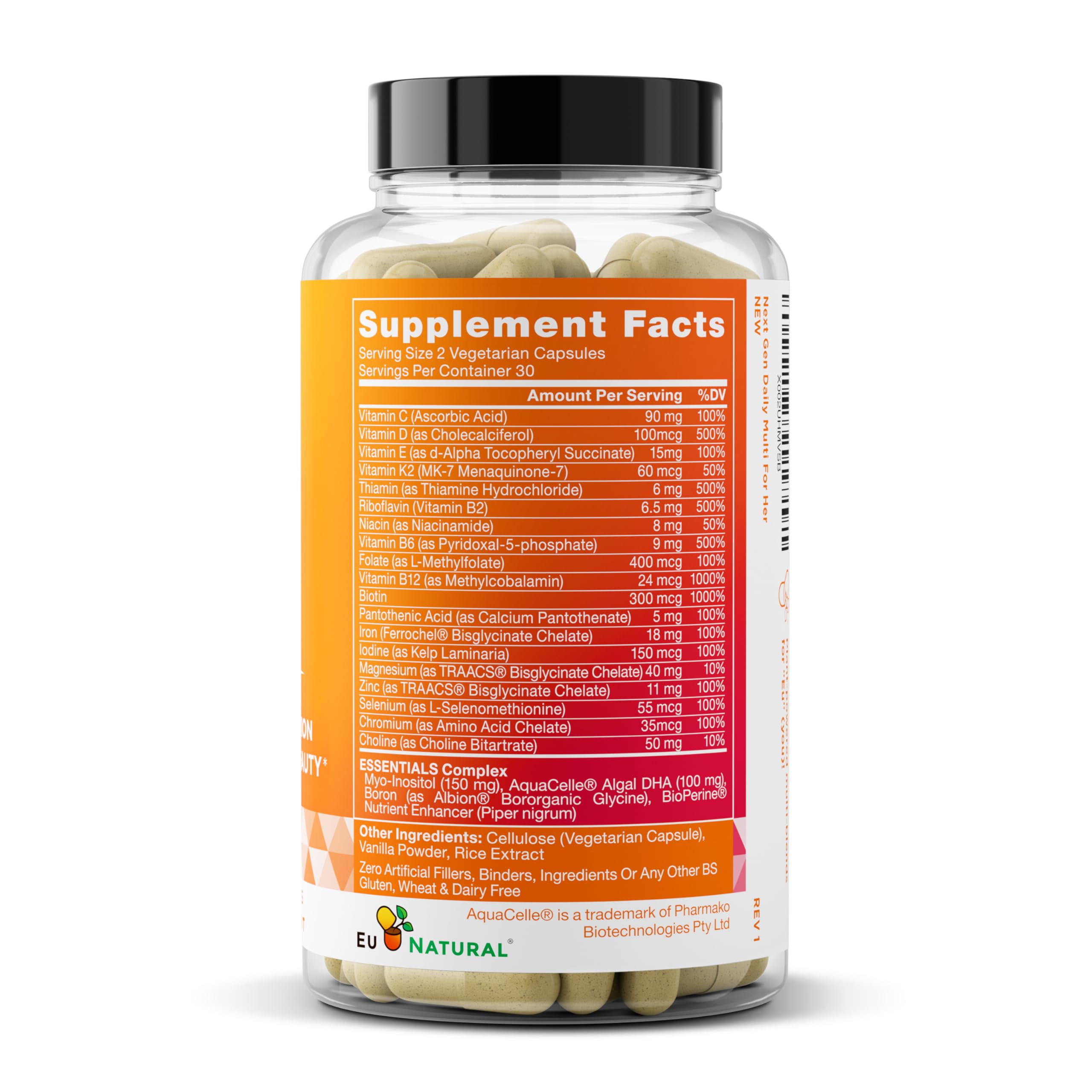 Eu Natural Next Gen Multivitamin for Women bottle top seal indicates freshness and care.