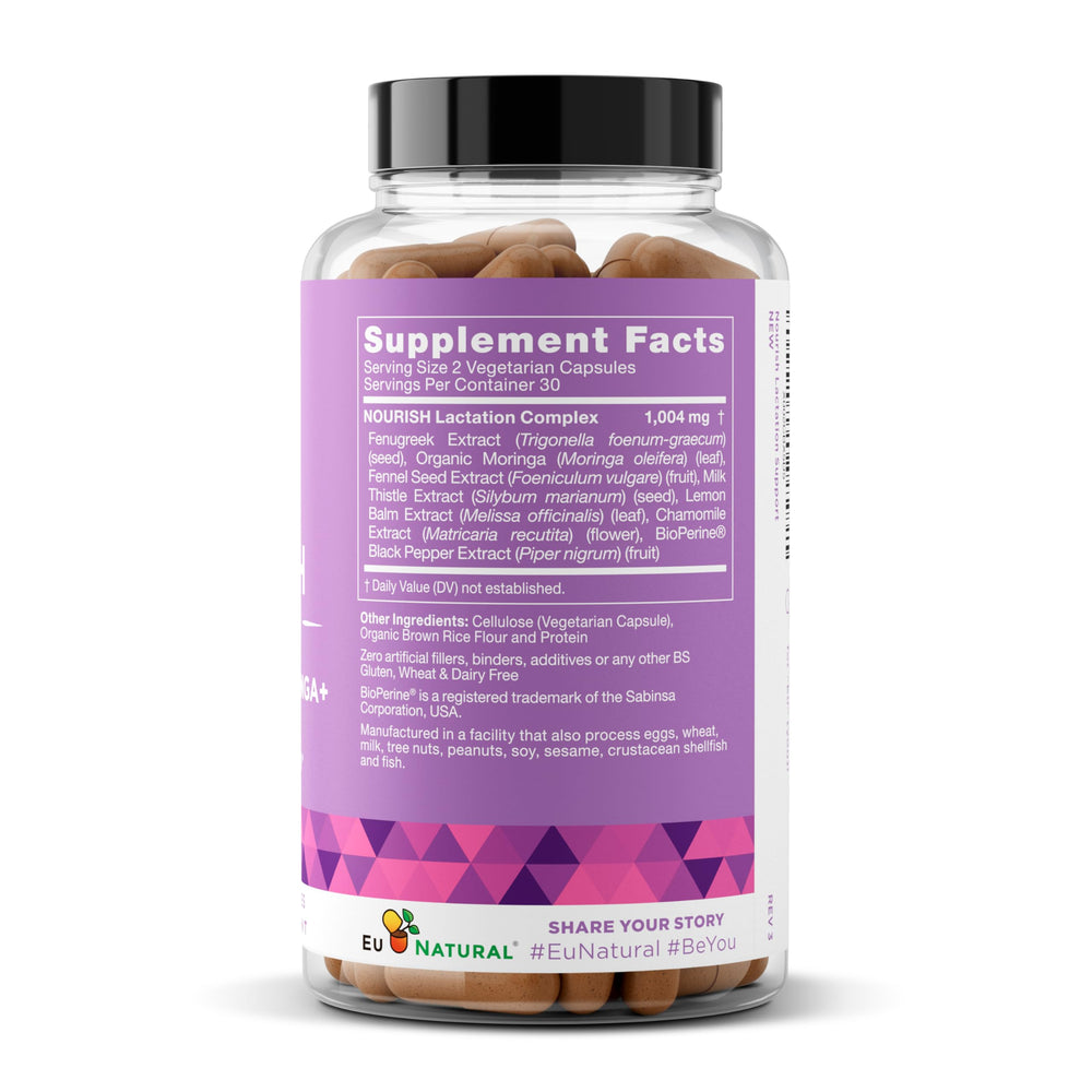 Eu Natural Nourish daily routine with capsules and water for consistency.