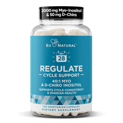 Eu Natural Regulate bottle front showing label for cycle support