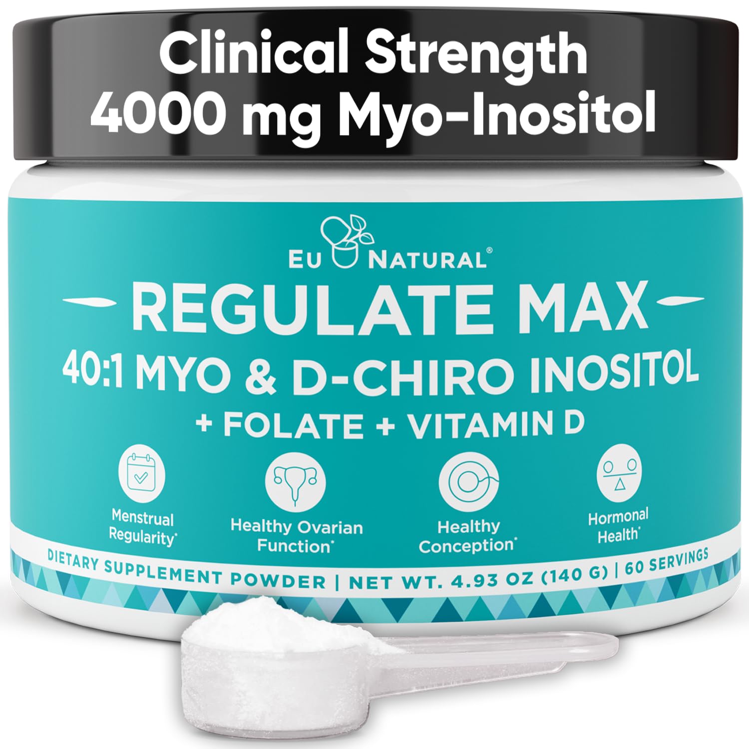 Eu Natural Regulate MAX bottle front shows premium inositol support for balance