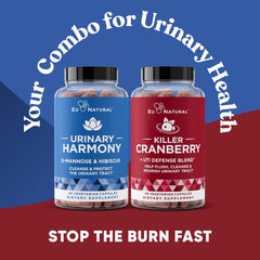 Eu Natural Urinary Harmony capsules close-up highlighting D-Mannose and Hibiscus.