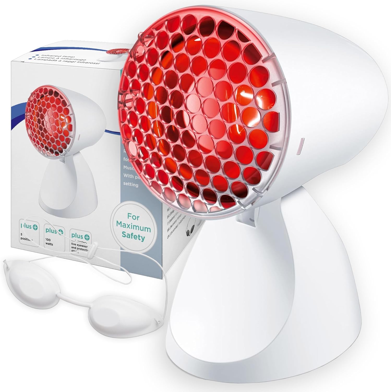 Euflora red-light therapy face panel for focused skin comfort and muscle-relaxing use.