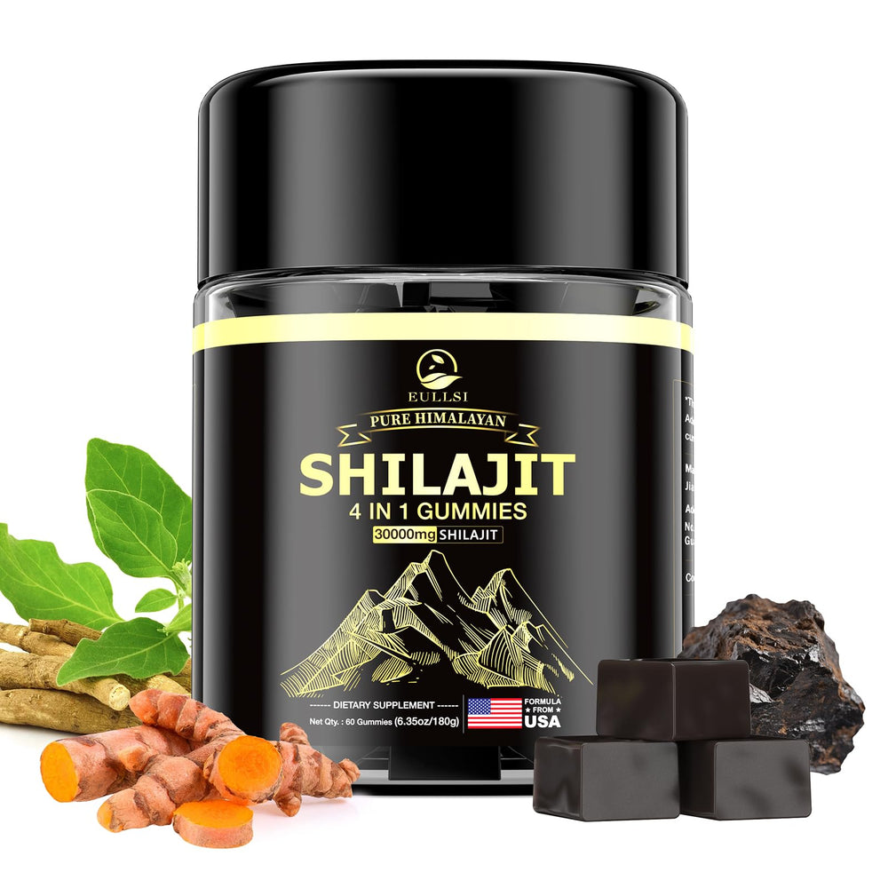 Eullsi Pure Shilajit Gummies bottle showing energy-boosting formula for daily vitality