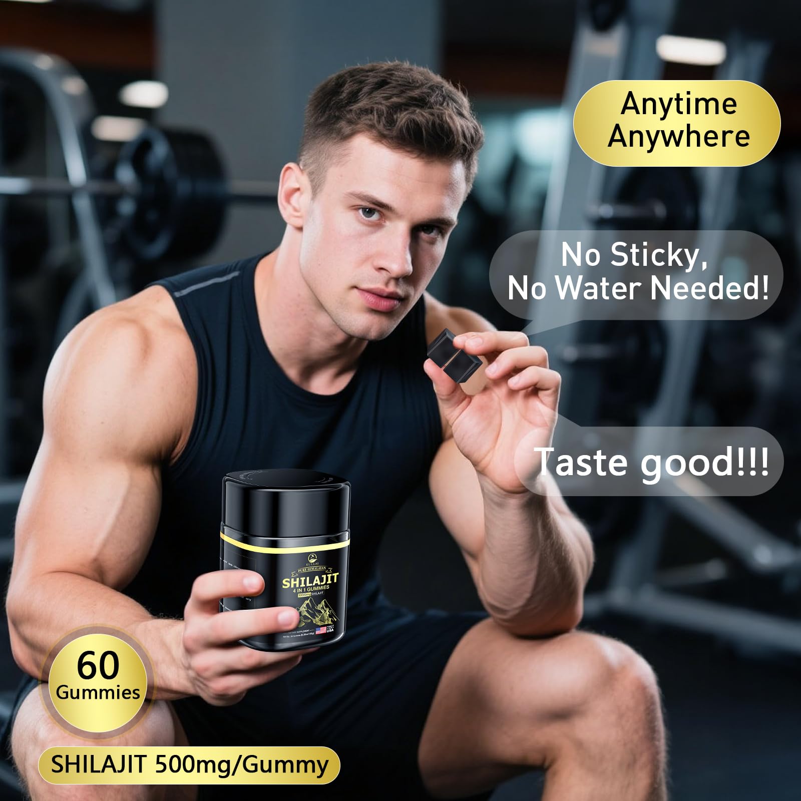 Eullsi Shilajit Gummies label with third party testing stamp for purity.