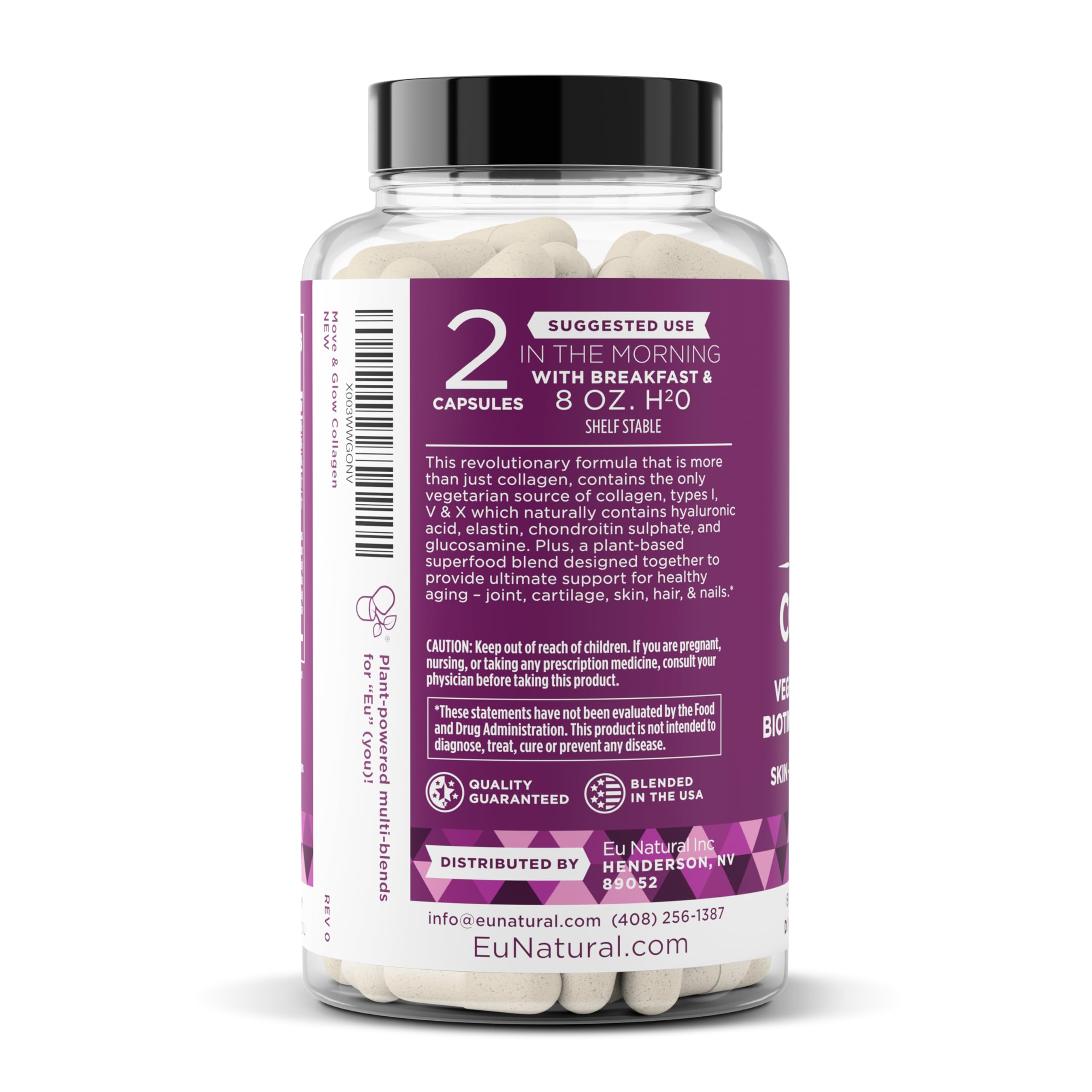 Eu Natural Move and Glow daily use routine with capsules beside a glass.