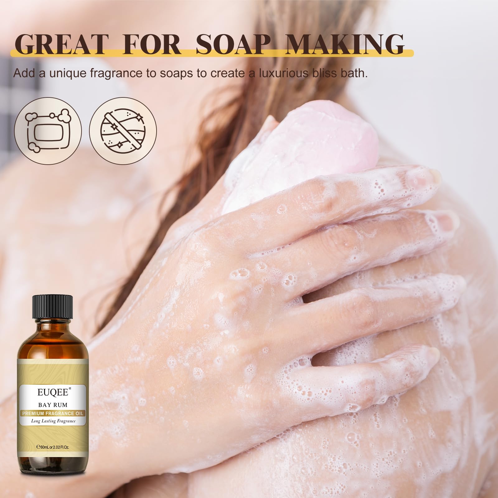 EUQEE Bay Rum fragrance oil soap-making shot supports DIY freshness.