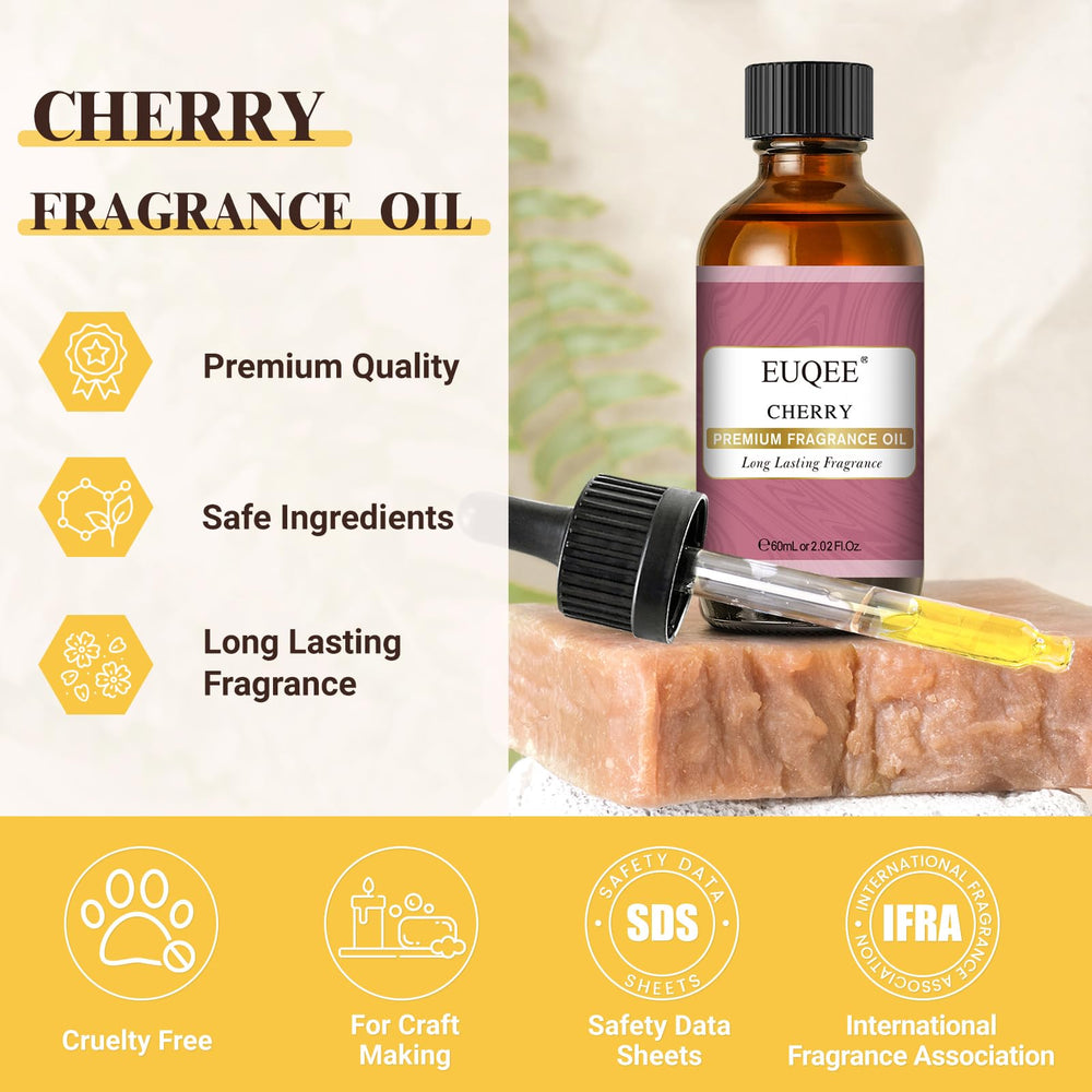 EUQEE Cherry Fragrance Oil dropper enables exact dosage for diffusers and crafts.