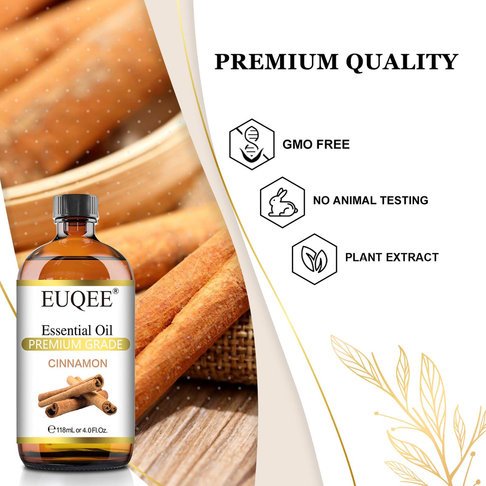 EUQEE Cinnamon essential oil in a diffuser setup for cozy ambiance