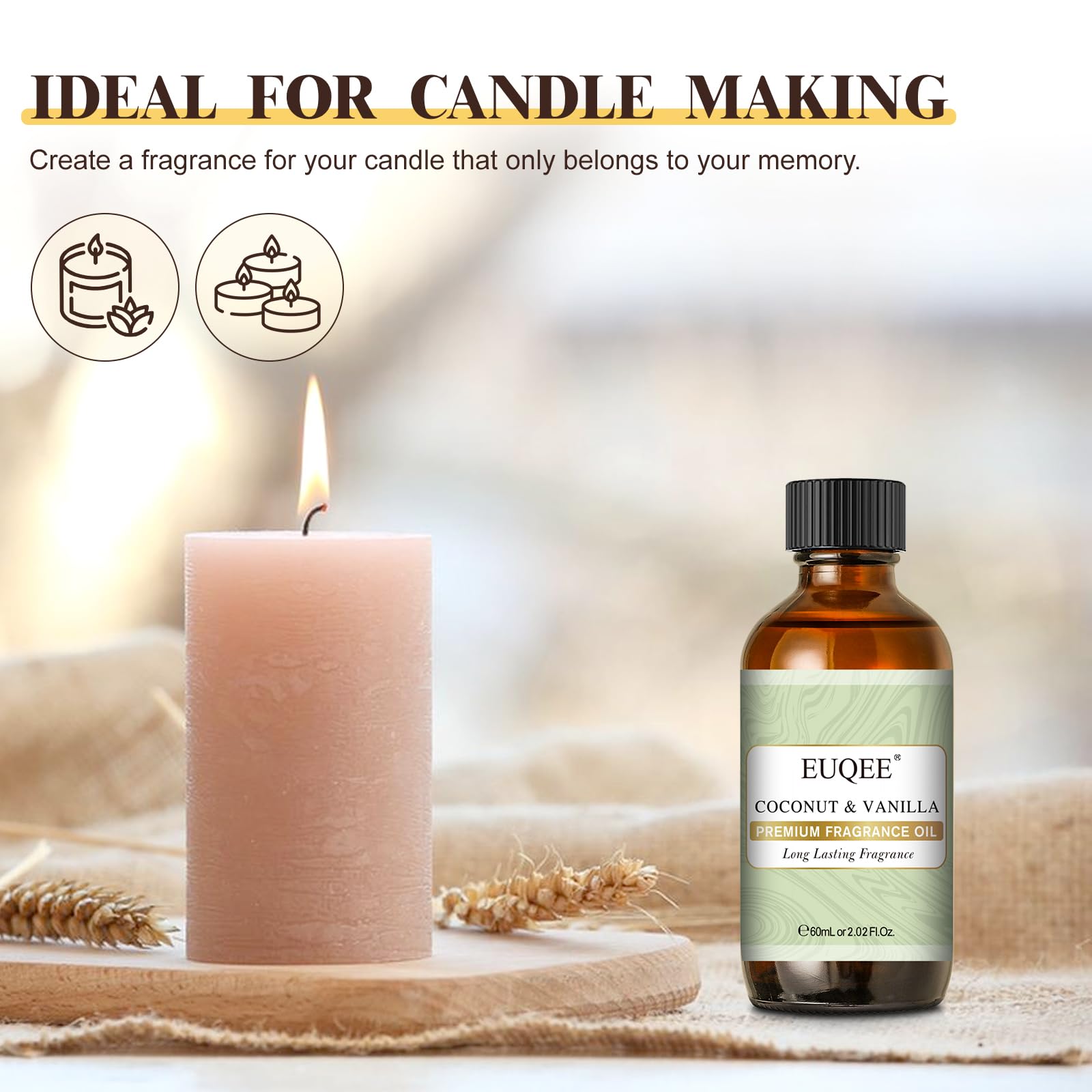 EUQEE Coconut Vanilla for candle making adds rich notes.