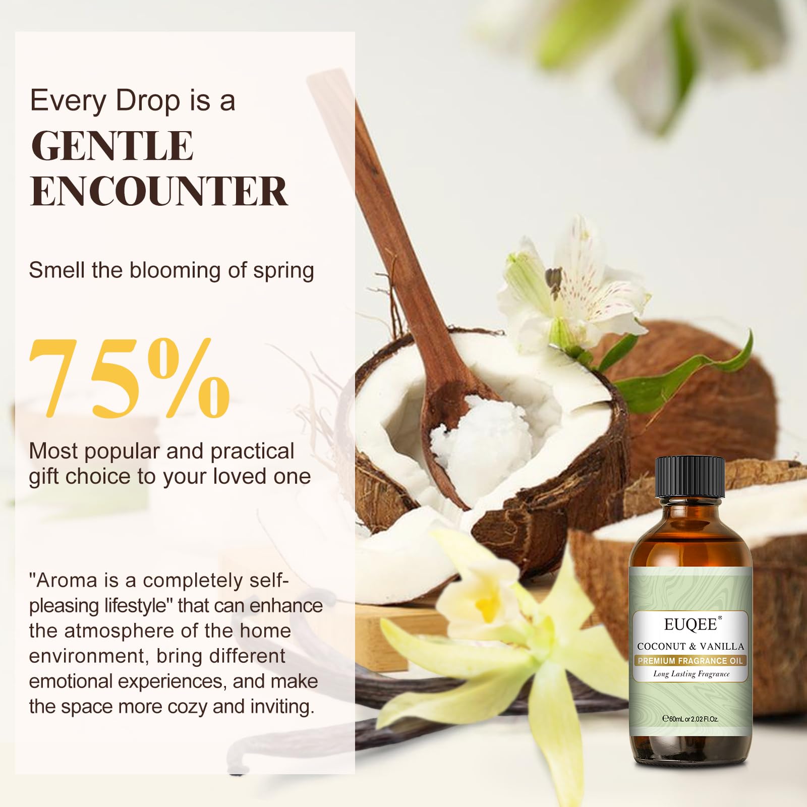 EUQEE Coconut Vanilla diffuser setup creates inviting room ambiance.
