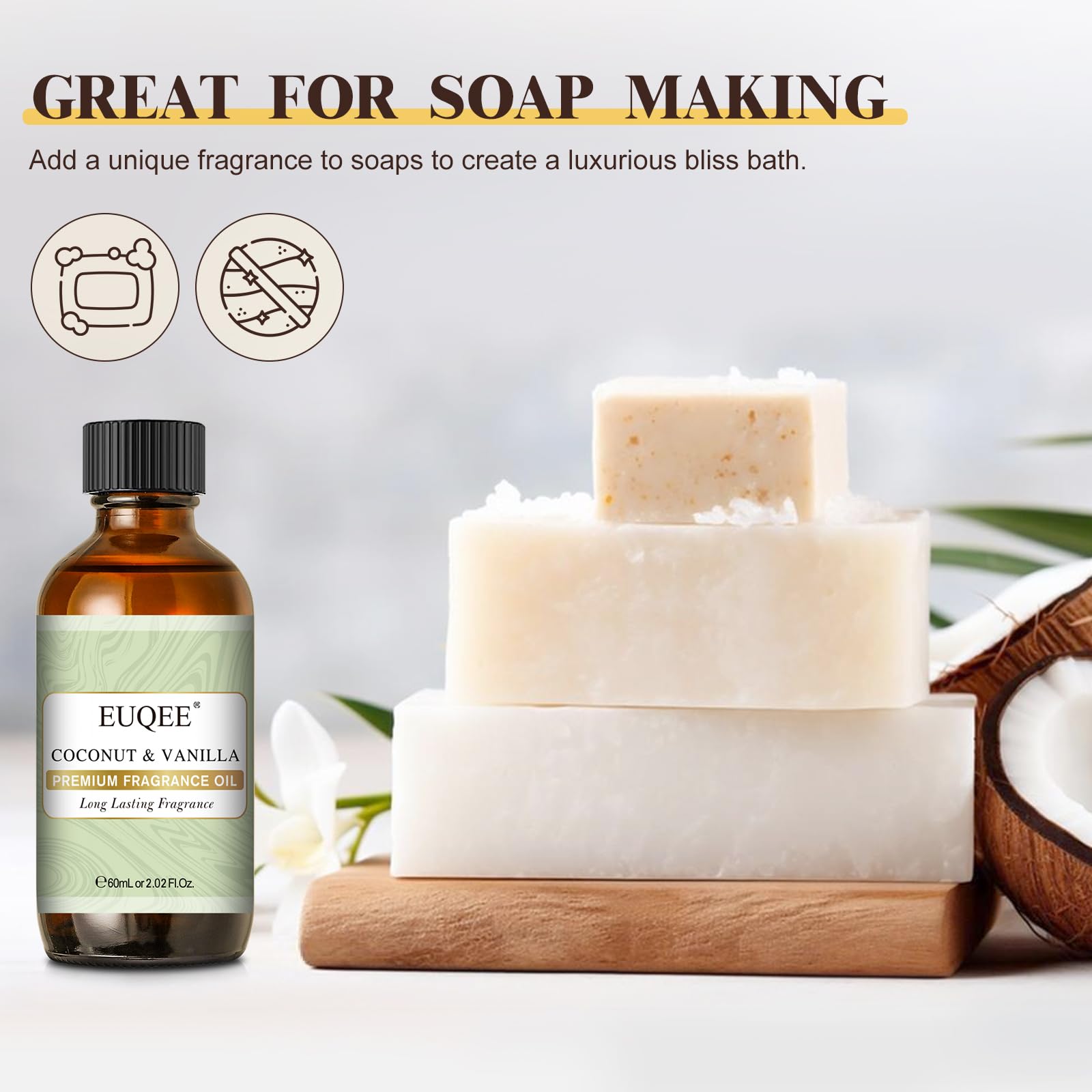 EUQEE Coconut Vanilla suitable for soap and bath bomb crafting.
