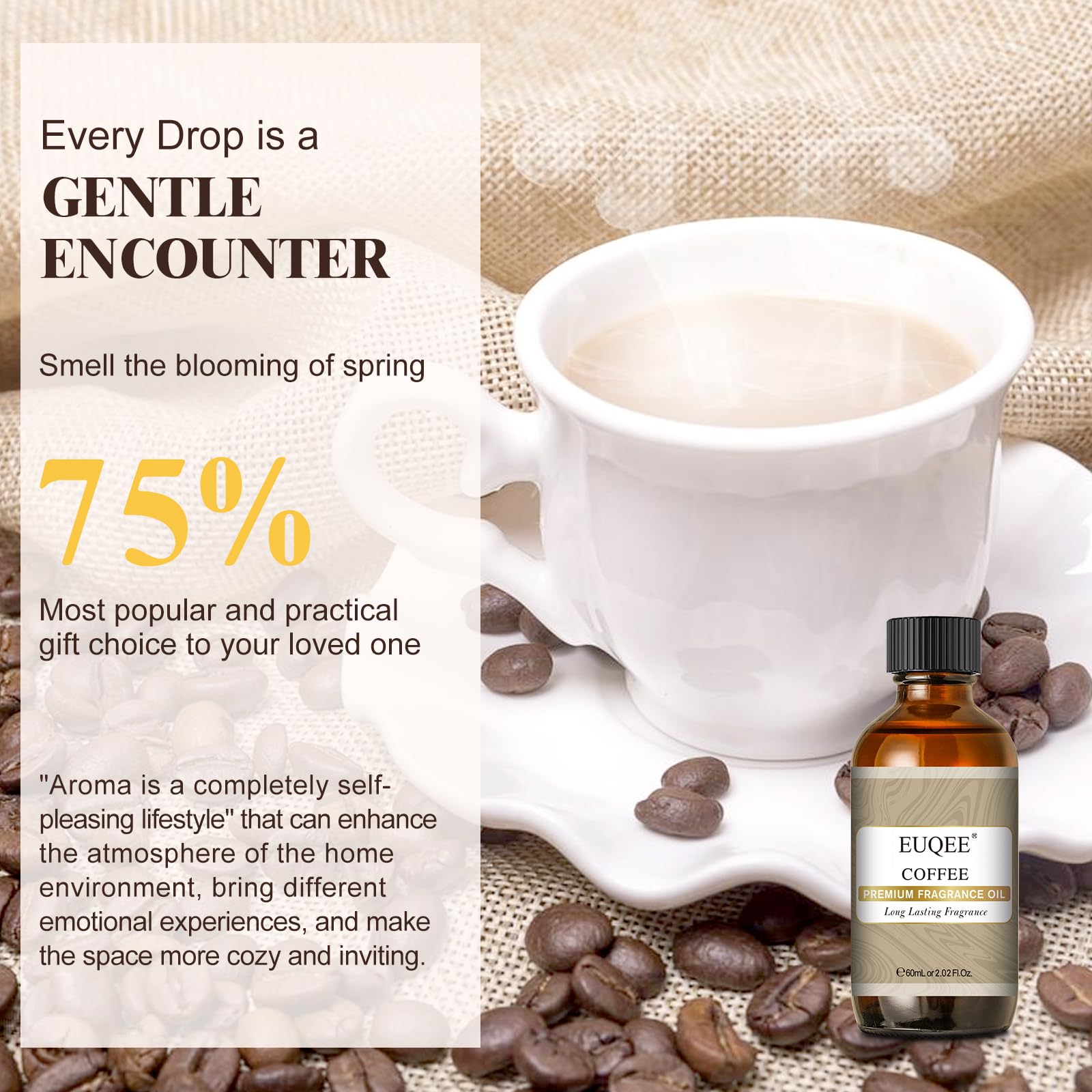 EUQEE coffee scent in a diffuser creates cozy café ambiance.