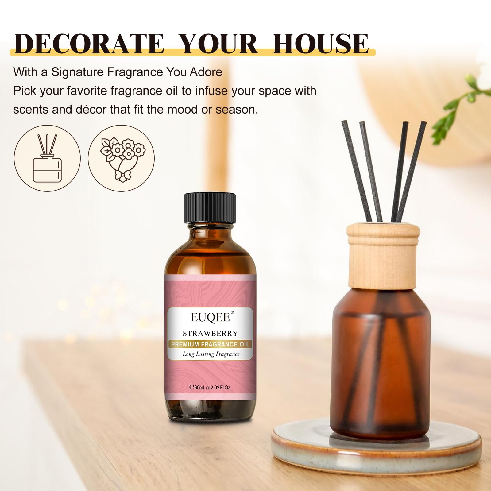 Diffuser and candle making with EUQEE strawberry fragrance.