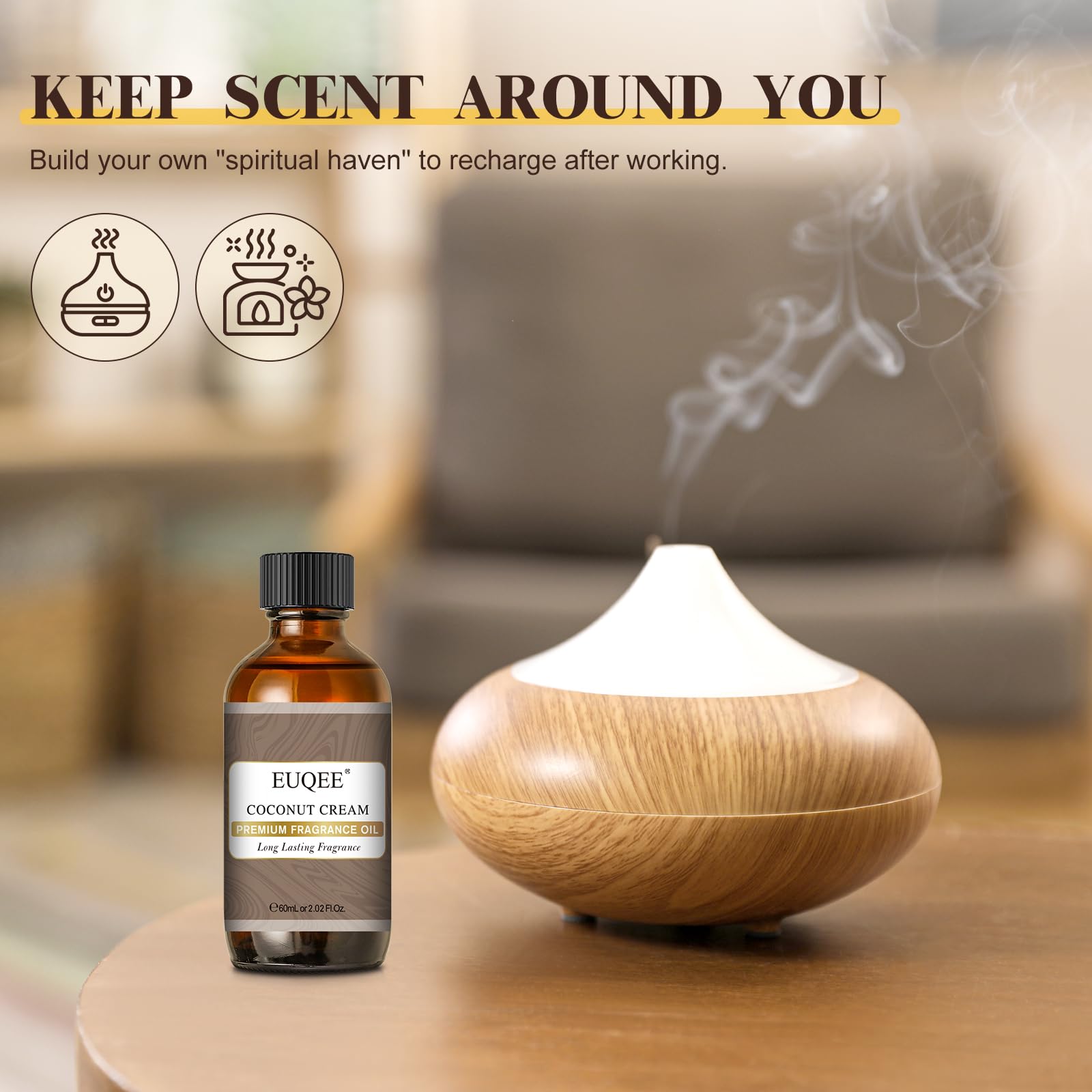 EUQEE diffuser-scene with Coconut Cream oil creates inviting aroma