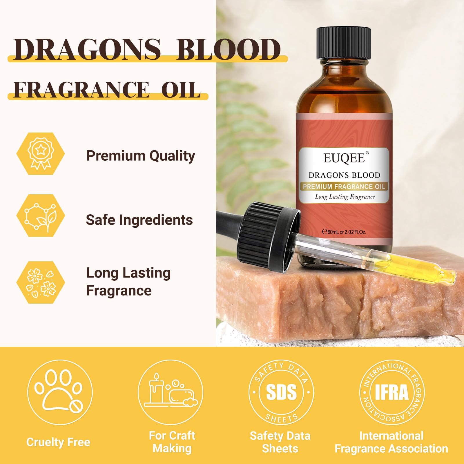 EUQEE Dragons Blood glass dropper enables precise drops for consistent scent.