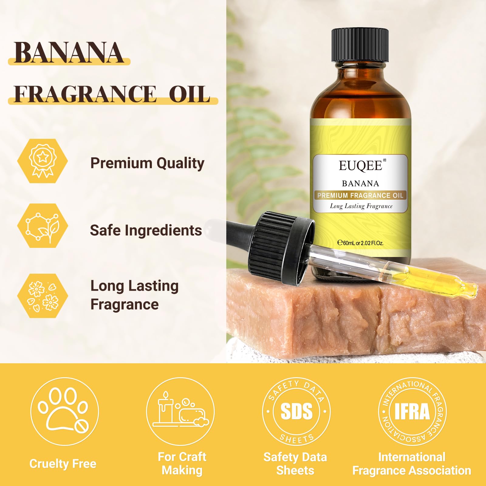 Diffuser setup featuring EUQEE banana fragrance oil creates warm, uplifting ambiance.