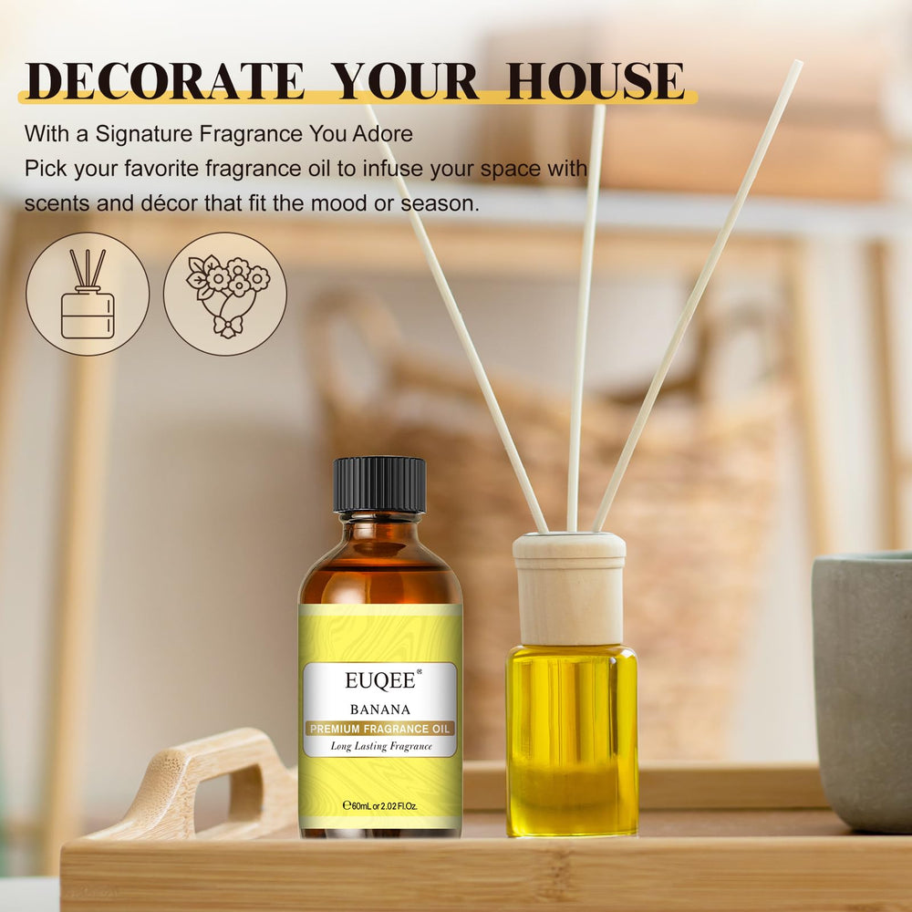 Gift-ready packaging with EUQEE banana fragrance oil ideal for thoughtful presents.