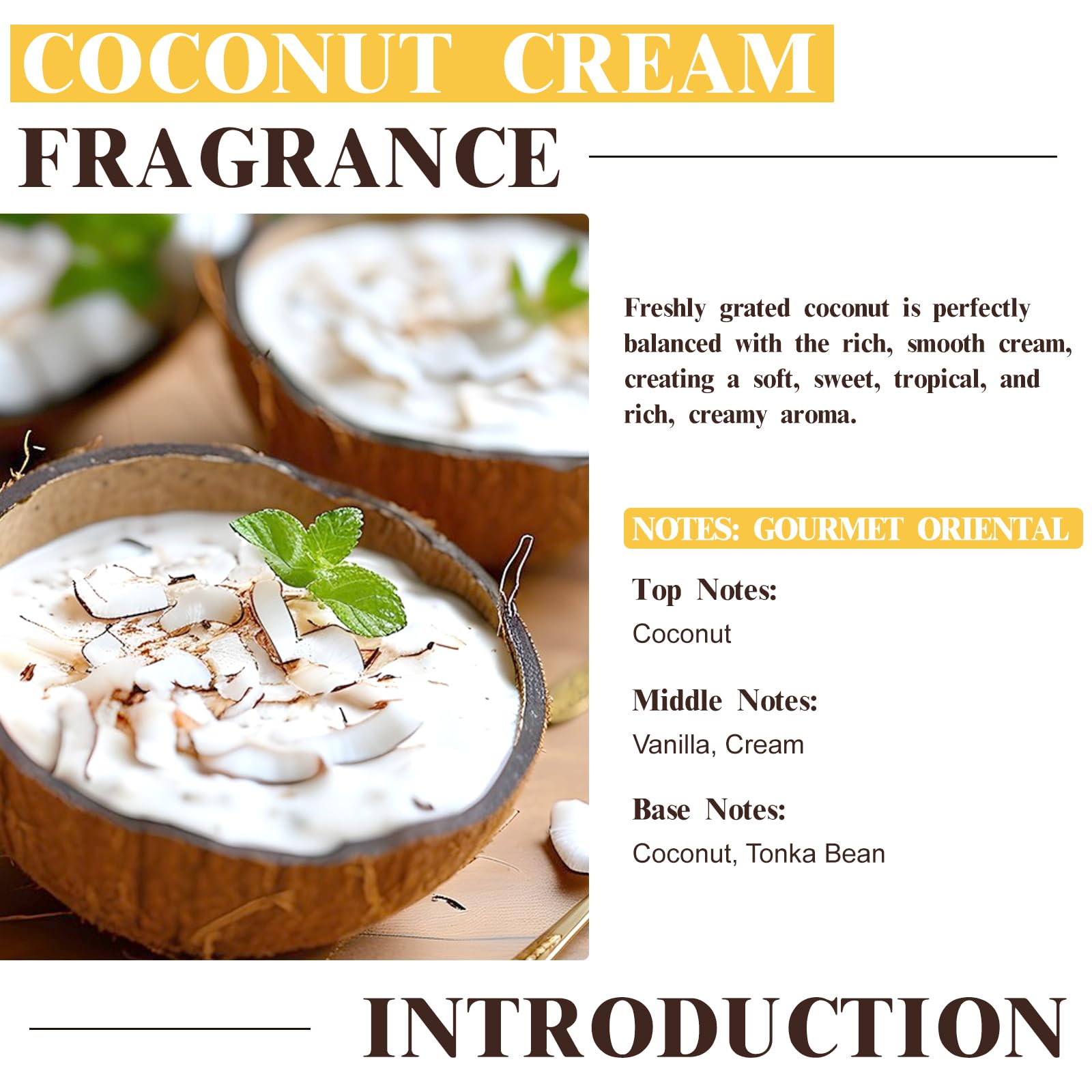 EUQEE Coconut Cream fragrance label detail highlights notes and usage