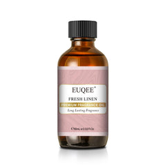 EUQEE Fresh Linen fragrance oil bottle for long-lasting aroma in diffusers and DIY projects.